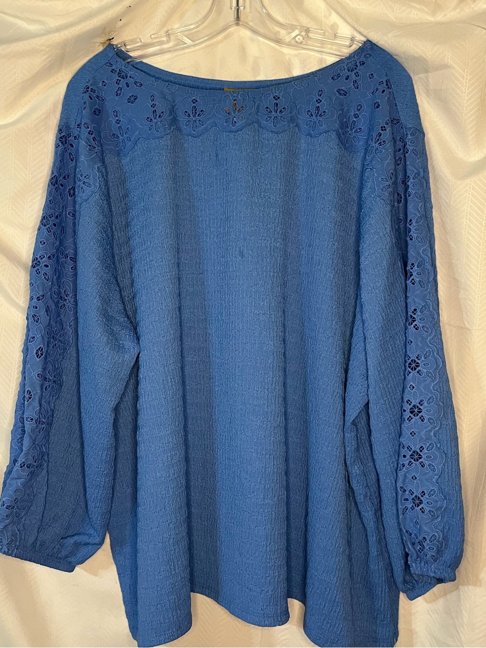 Ruby Rd Blue Eyelet Sleeve Women's Top - Classic Lightweight Knit Has stretch 2X